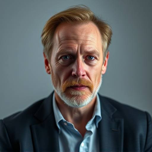 Portrætfoto af skuespiller Lars Mikkelsen under et interview med Studio Stemme